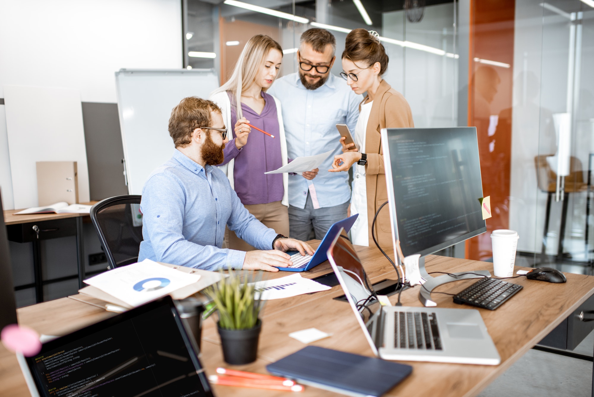 Office work with diverse coworkers